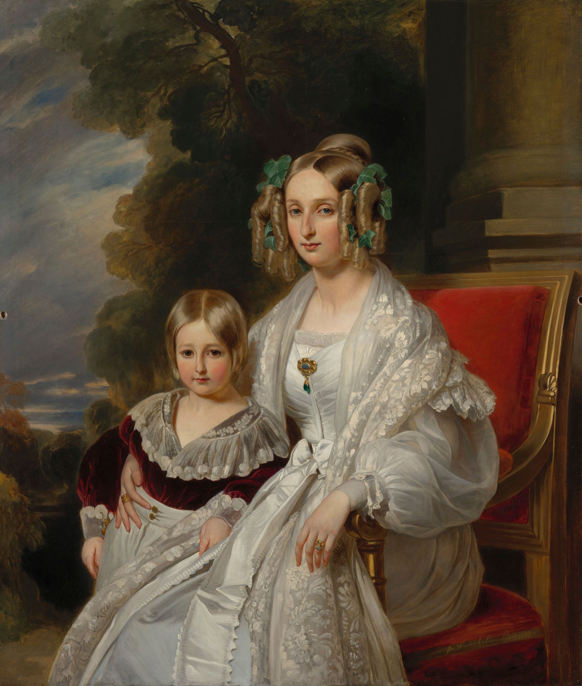 Louise, Queen of the Belgians with Leopold, Duke of Brabant, later Leopold II, King of the Belgians Winterhalter was born in the Black Forest where he was encouraged to draw at school. In 1818 he went to Freiburg to study under Karl Ludwig Schüler and then moved to Munich in 1823, where he attended the Academy and studied under Josef Stieler, a fas