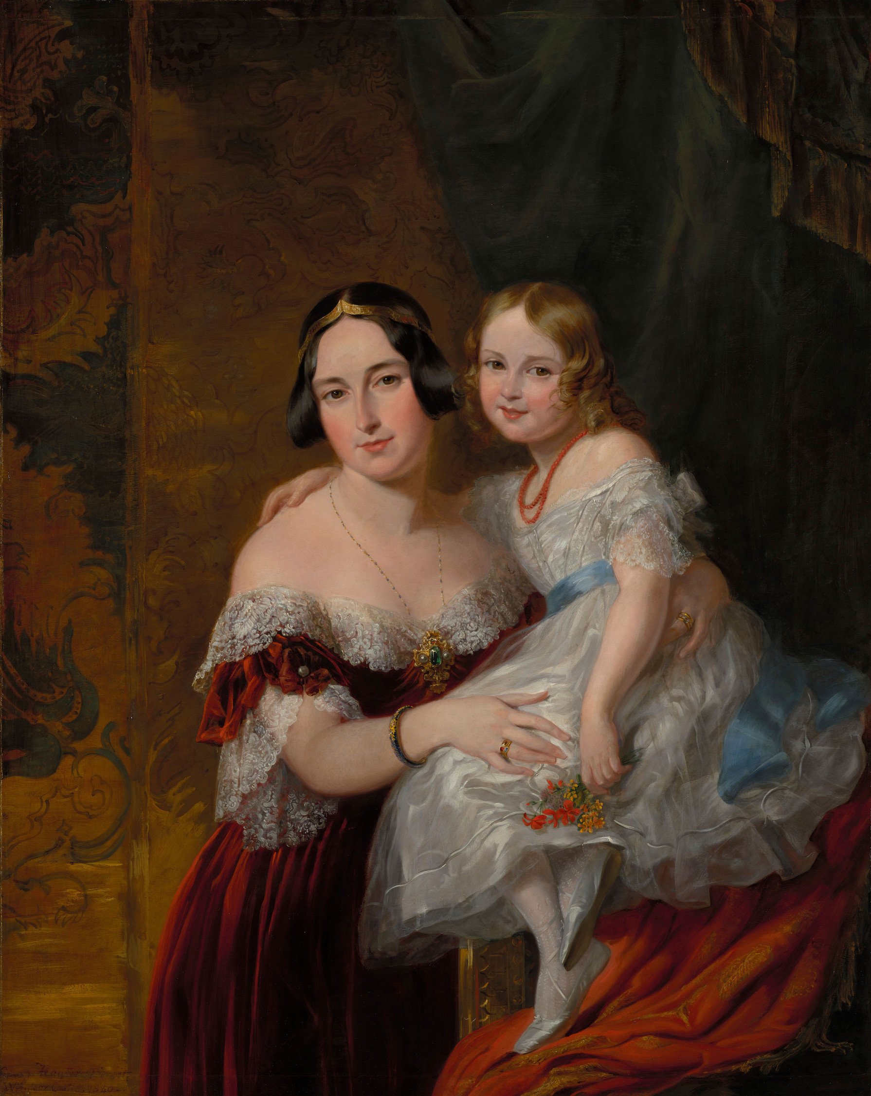 Feodora, Princess of Hohenlohe-Langenburg with her daughter Princess Adelaide Feodora was Queen Victoria's half-sister from their mother's first marriage and the two were very close. Feodora had married Ernest, Prince of Hohenlohe-Langenburg, in 1828 and she and Adelaide were in England for the Queen's marriage. Victoria recorded