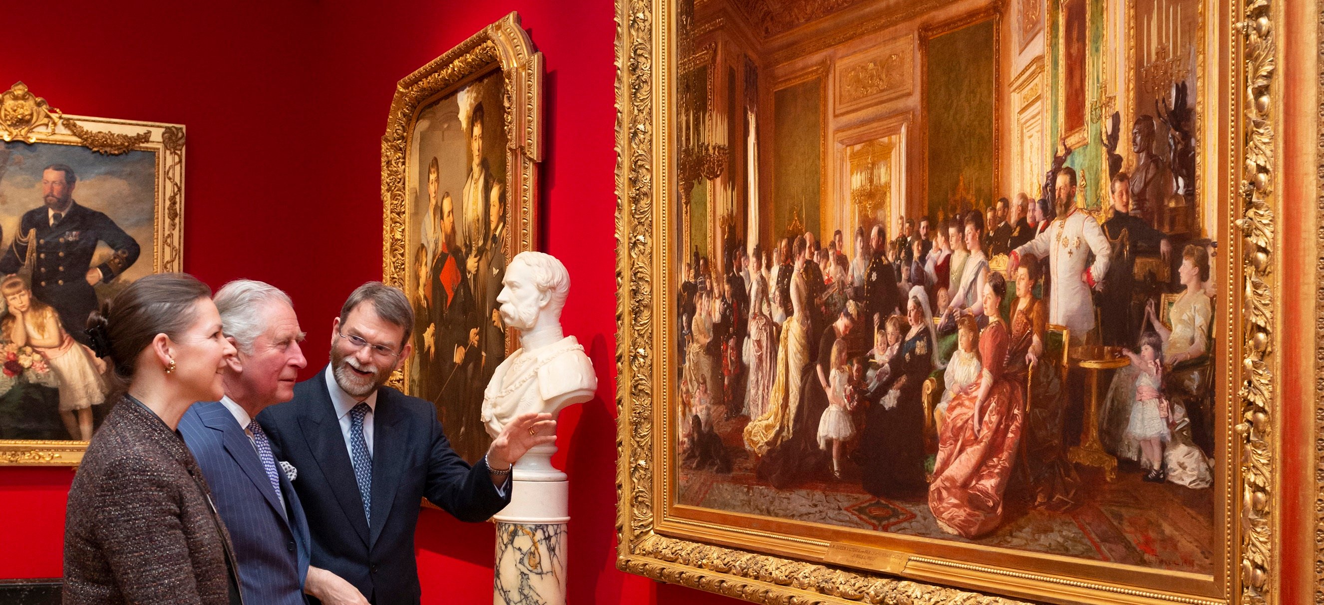 HM King Charles III visiting the exhibition 'Russia, Royalty & the Romanovs' with exhibition curators Caroline de Guitaut and Stephen Patterson HM King Charles III visiting the exhibition 'Russia, Royalty & the Romanovs' with exhibition curators Caroline de Guitaut and Stephen Patterson